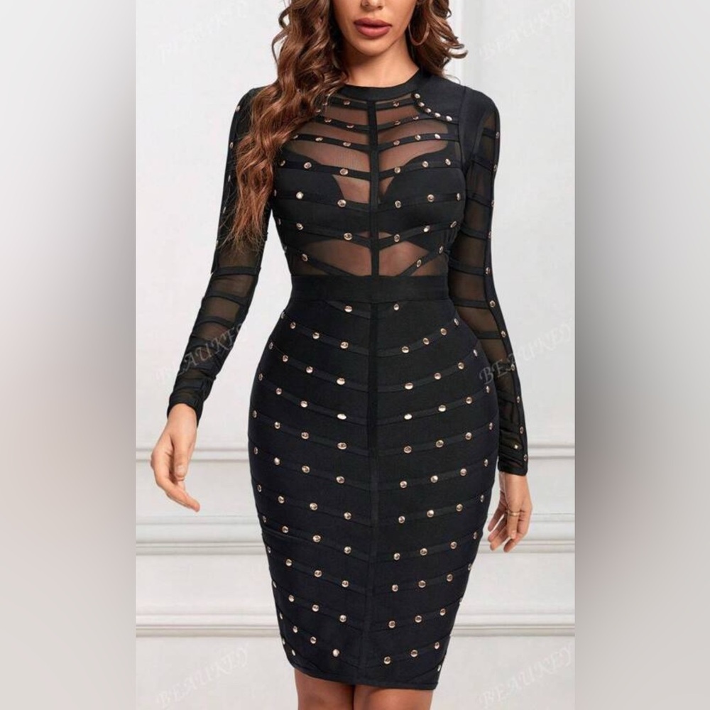 ✨🖤Elegant Black Sheer Panel Dress🖤✨